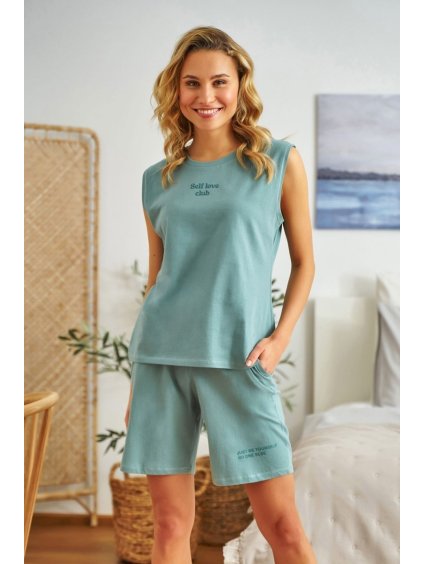 TYRKYSOVÉ PYŽAMO SPORTOVNÍHO STYLU SELF LOVE CLUB (Velikost S)