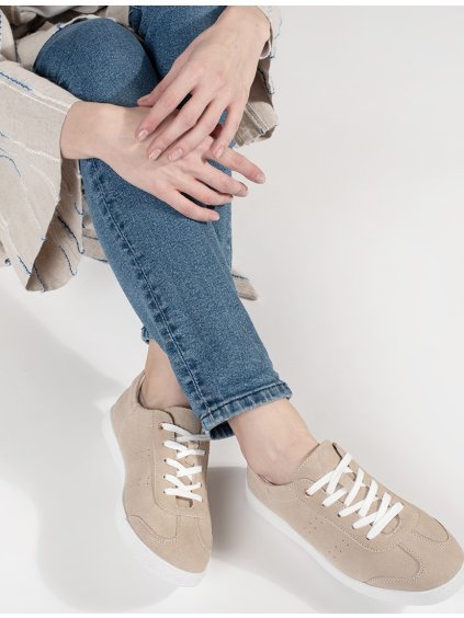 BÉŽOVÉ DÁMSKÉ KOŽENÉ SNEAKERSY