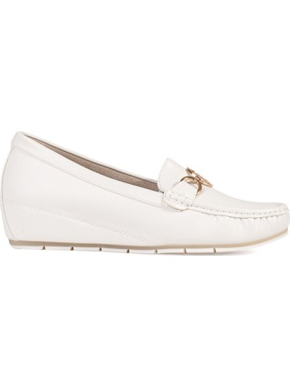 BÍLÉ MOKASÍNY NA KLÍNKU SE ZLATÝM ZDOBENÍM, PODPATEK 2 CM (Velikost 36)