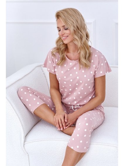 TŘÍČTVRTEČNÍ PYŽAMO S PUNTÍKY TARO CHLOE (Velikost S, Barva světle modrá)