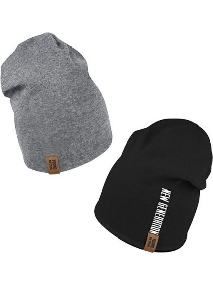 DĚTSKÁ OBOUSTRANNÁ ČEPICE S POTISKEM AJS (Velikost 52-54 cm, Barva modro-černá)