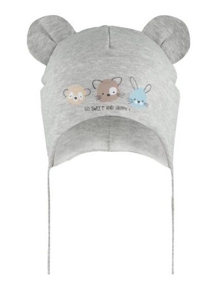 DĚTSKÁ ČEPICE S UŠIMA A POTISKEM AJS (Velikost 40-42 cm, Barva světle modrá)