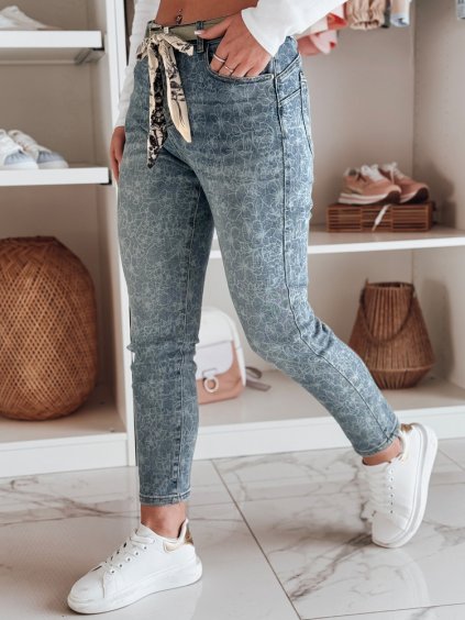 SVĚTLE MODRÉ DÁMSKÉ SLIM FIT DŽÍNY S KVĚTINOVÝM VZOREM FLORAJIN