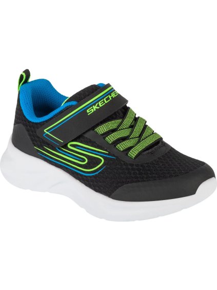ČERNÉ DĚTSKÉ TENISKY S MODRO-ZELENÝMI DETAILY SKECHERS DYNAMATIC - SWIFT TREAD