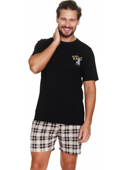 ČERNÉ PÁNSKÉ PYŽAMO S KÁROVANÝMI KRAŤASY DOCTOR NAP
