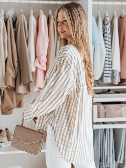 BÍLO-BÉŽOVÁ DÁMSKÁ OVERSIZE KOŠILE S PRODLOUŽENOU ZADNÍ ČÁSTÍ SAMONE