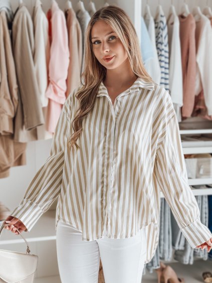 BÍLO-BÉŽOVÁ DÁMSKÁ OVERSIZE KOŠILE S PRODLOUŽENOU ZADNÍ ČÁSTÍ SAMONE