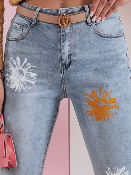 MODRÉ DÁMSKÉ SLIM FIT DŽÍNY S KVĚTINOVÝM POTISKEM FLORENSSO