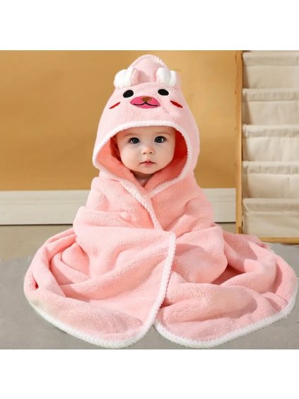 SVĚTLE RŮŽOVÝ RUČNÍK S KAPUCÍ PRO NOVOROZENCE TEDDY BEAR
