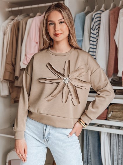 BÉŽOVÁ MIKINA S KVĚTINOVÝM MOTIVEM A BROŽÍ  PETITKA