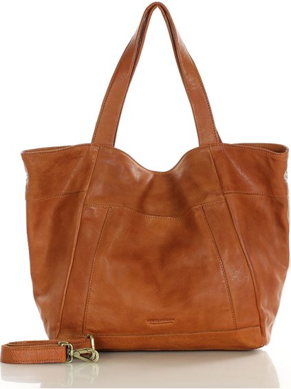 MARCO MAZZINI CAMEL VELKÁ DÁMSKÁ KOŽENÁ SHOPPER KABELKA