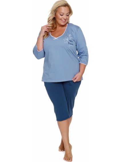 DÁMSKÉ MODRÉ PLUS SIZE PYŽAMO S VÝSTŘIHEM DO V DOCTOR NAP