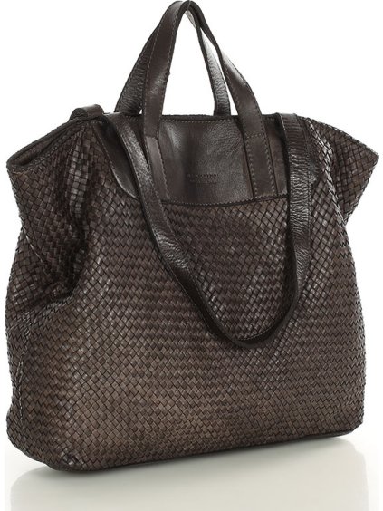 MARCO MAZZINI TMAVĚ HNĚDÁ PLETENÁ SHOPPER BAG