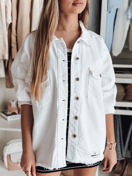 BÍLÁ DÁMSKÁ DŽÍNOVÁ OVERSIZE PŘECHODOVÁ BUNDA JUSTDEM