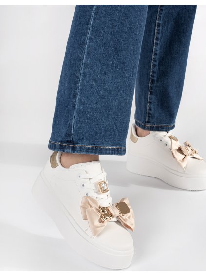 BÍLÉ DÁMSKÉ SNEAKERSY SE ZLATÝMI DOPLŇKY