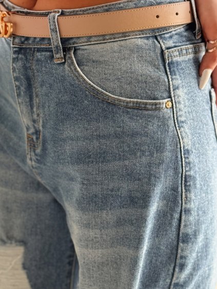 (VEL. 2XL) MODRÉ DÁMSKÉ POTRHANÉ DŽÍNY SE ŠIROKÝMI NOHAVICEMI DEMARIP