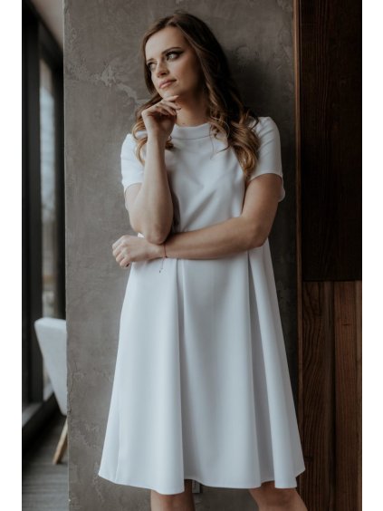 ELEGANTNÍ DÁMSKÉ BÍLÉ MIDI ŠATY S LÍMEČKEM