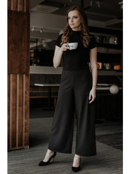 ČERNÉ ELEGANTNÍ DÁMSKÉ ŠIROKÉ KALHOTY