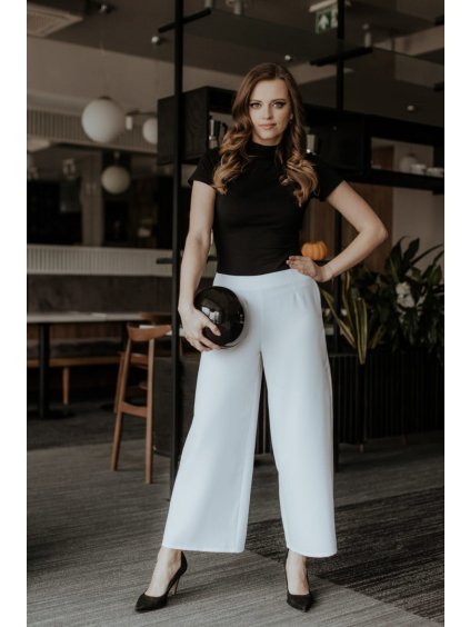 BÍLÉ ELEGANTNÍ DÁMSKÉ ŠIROKÉ KALHOTY