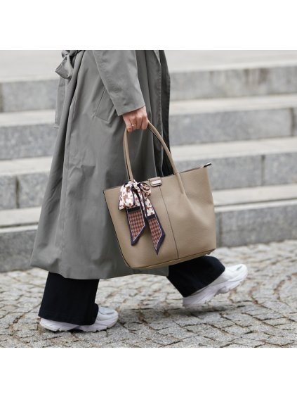 DÁMSKÁ TAUPE SHOPPER KABELKA S OZDOBNOU STUHOU