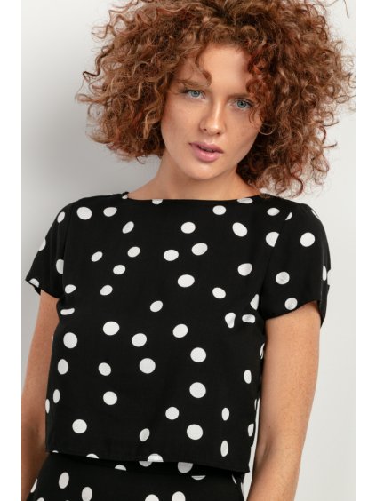 ČERNÝ DÁMSKÝ TOP Z VISKÓZY S BÍLÝMI PUNTÍKY (Rozmiar 3XL)
