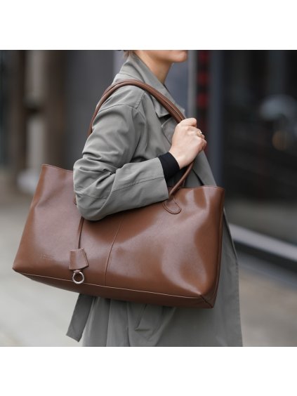 SOLIER TMAVĚ HNĚDÁ DÁMSKÁ KOŽENÁ SHOPPER KABELKA MARLEN