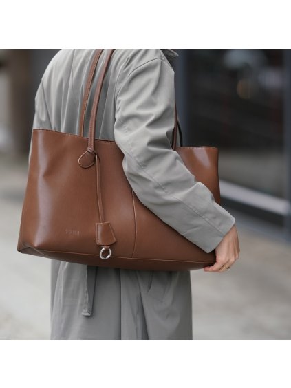 SOLIER TMAVĚ HNĚDÁ DÁMSKÁ KOŽENÁ SHOPPER KABELKA MARLEN
