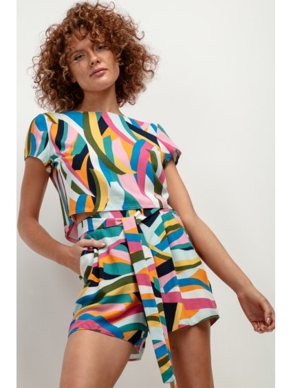 BAREVNÉ DÁMSKÉ STYLOVÉ ŠORTKY S ABSTRAKTNÍM VZOREM (Rozmiar L)