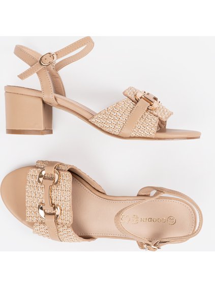 BÉŽOVÉ DÁMSKÉ SANDÁLY NA SLOUPKU S OZDOBNOU PŘEZKOU, PODPATEK 5 CM (Velikost 36)