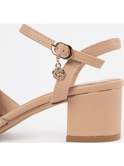 BÉŽOVÉ DÁMSKÉ SANDÁLY NA SLOUPKU S OZDOBNOU PŘEZKOU, PODPATEK 5 CM (Velikost 36)