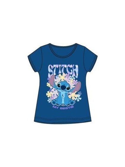 TMAVĚ MODRÉ DĚTSKÉ TRIČKO S KRÁTKÝM RUKÁVEM LILO AND STITCH