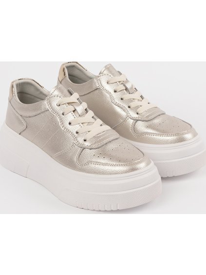 ZLATÉ DÁMSKÉ KOŽENÉ SNEAKERSY NA PLATFORMĚ SERGIO LEONE