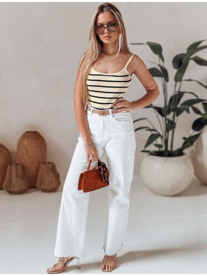 BÉŽOVO-ČERNÉ DÁMSKÉ PRUHOVANÉ BODY Z VISKÓZY NA RAMÍNKA STRIP BACK