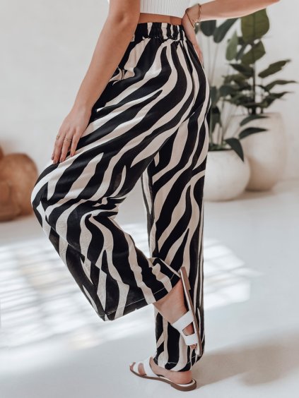 ČERNO-SMETANOVÉ DÁMSKÉ ŠIROKÉ LETNÍ KALHOTY ZEBRAVIBE