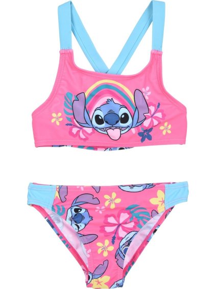 DÍVČÍ MODRO-RŮŽOVÉ DVOUDÍLNÉ PLAVKY STITCH