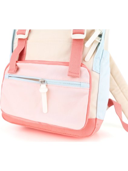 HIMAWARI BÉŽOVO-MODRO-RŮŽOVÝ DÁMSKÝ MĚSTSKÝ BATOH SE ZAPÍNÁNÍM NA ZIP