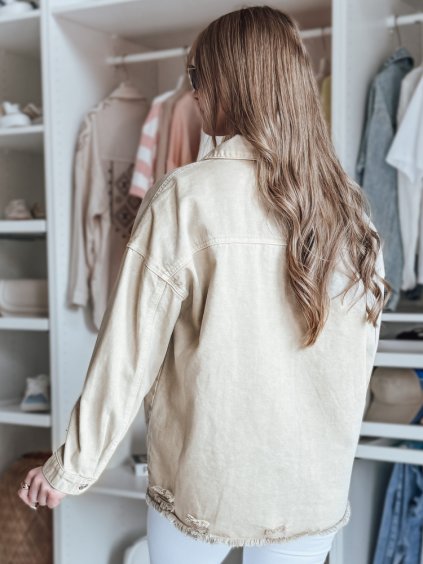 BÉŽOVÁ DÁMSKÁ DŽÍNOVÁ OVERSIZE PŘECHODOVÁ BUNDA JUSTDEM