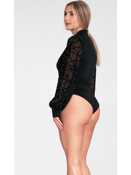 ČERNÉ DÁMSKÉ ZAVINOVACÍ BODY S OZDOBNÝMI RUKÁVY