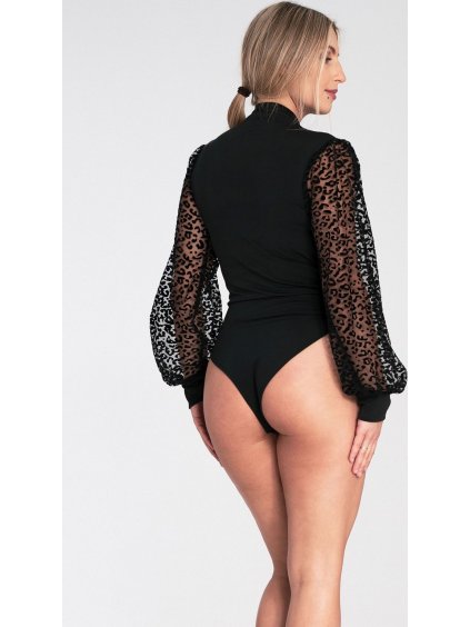 ČERNÉ DÁMSKÉ ZAVINOVACÍ BODY S LEOPARDÍMI RUKÁVY