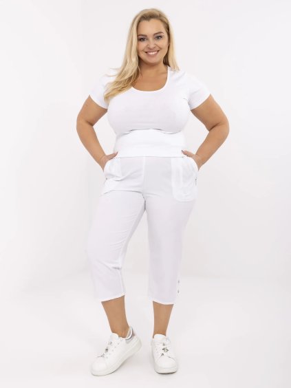 BÍLÉ DÁMSKÉ PLUS SIZE 3/4 KALHOTY S VISKÓZOU