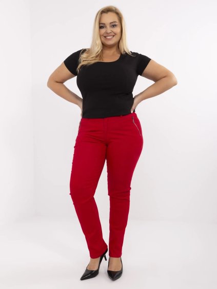 ČERVENÉ DÁMSKÉ PLUS SIZE BAVLNĚNÉ KALHOTY