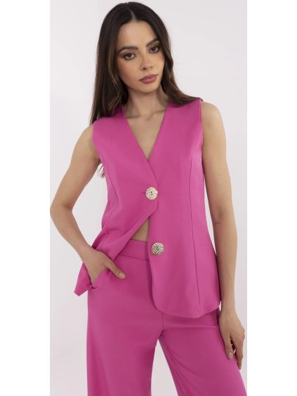 TMAVĚ RŮŽOVÁ DÁMSKÁ ELEGANTNÍ SOUPRAVA S OZDOBNÝMI KNOFLÍKY