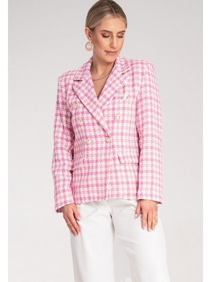 RŮŽOVÝ DÁMSKÝ BLEJZR Z ELEGANTNÍ ŽAKÁROVÉ LÁTKY