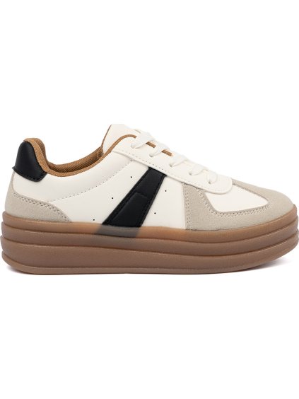 BÉŽOVO-BÍLÉ DÁMSKÉ SNEAKERSY S ČERNÝMI VSADKAMI (Velikost 36)
