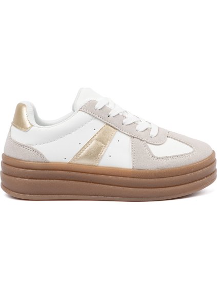 BÍLO-ŠEDÉ DÁMSKÉ SNEAKERSY SE ZLATÝMI VSADKAMI