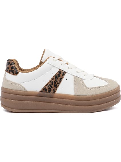 DÁMSKÉ BÉŽOVO-BÍLÉ SNEAKERSY S LEOPARDÍMI VSADKAMI (Velikost 36)