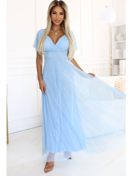 SVĚTLE MODRÉ DLOUHÉ ŠATY NASTIA (Velikost ONE SIZE)
