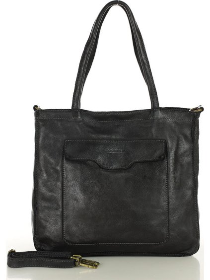 MARCO MAZZINI ČERNÁ DÁMSKÁ KOŽENÁ SHOPPER KABELKA S KAPSAMI