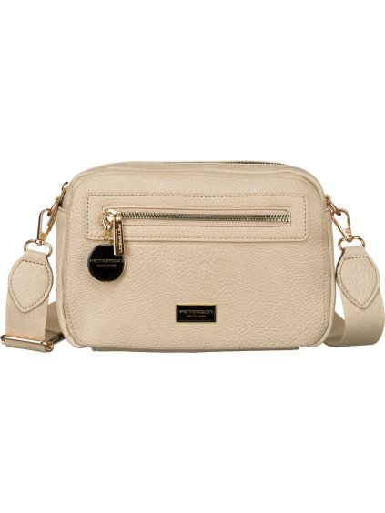 PETERSON BÉŽOVÁ DÁMSKÁ CROSSBODY KABELKA SE ZLATÝM KOVÁNÍM A KLÍČENKOU