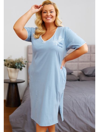 SVĚTLE MODRÁ DÁMSKÁ NOČNÍ KOŠILE PRO PLNOŠTÍHLÉ DOCTOR NAP